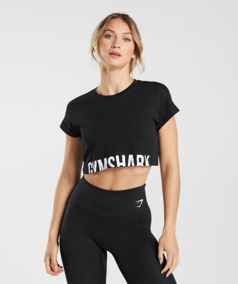 Women's Gymshark Fraction Cropped Tops Black | CA 35A6ND